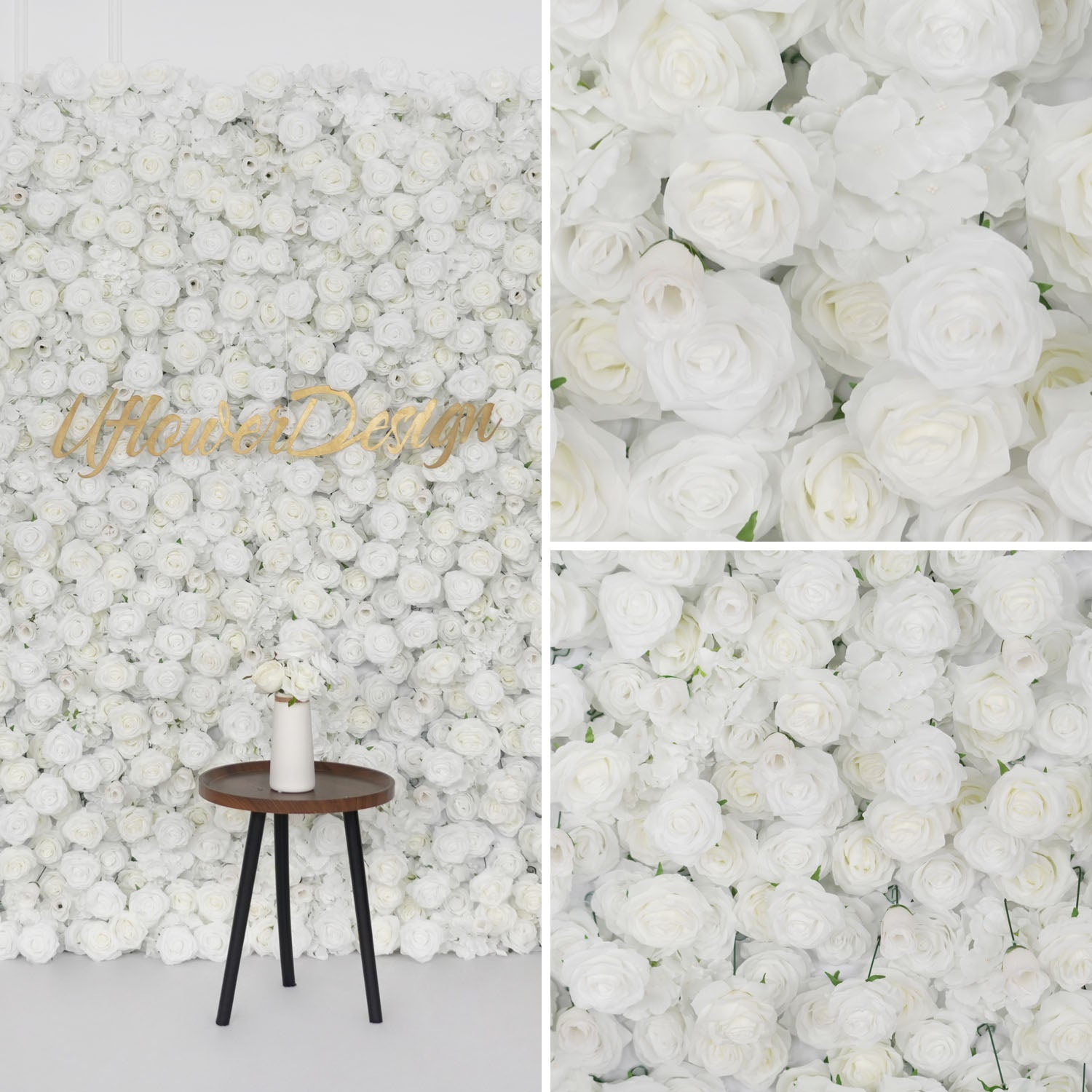 Uflower Artificial White Flower Wall Wedding Backdrop Decor